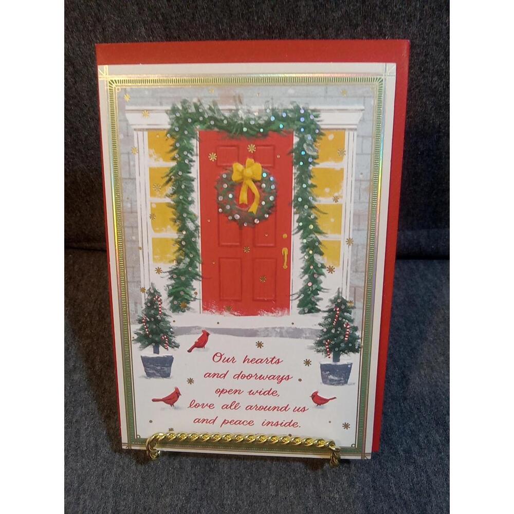 Xmas Card For Appreciation "Our Hearts And Doorways Open Wide" Decorated Door